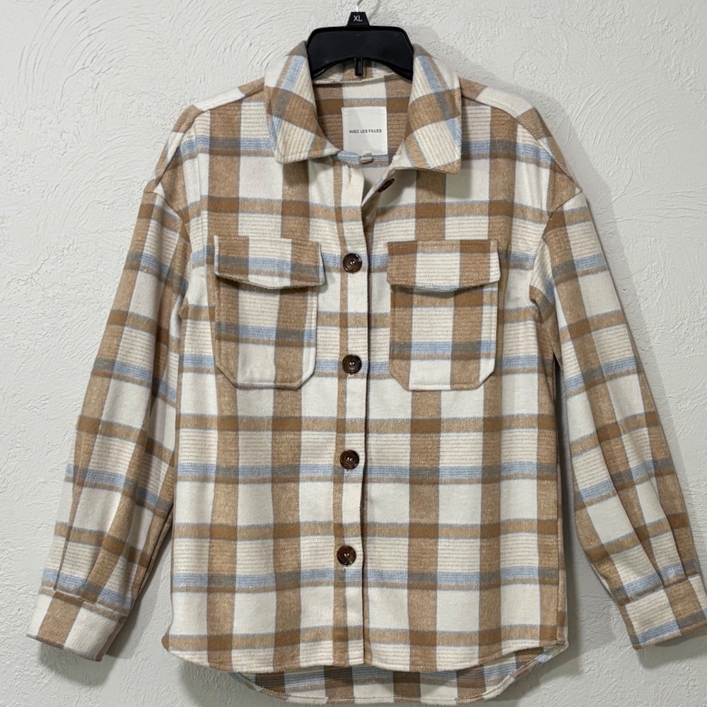 Avec Les Filles Shacket Plaid Button Front Flap Jacket Boxy Anthro Oversized